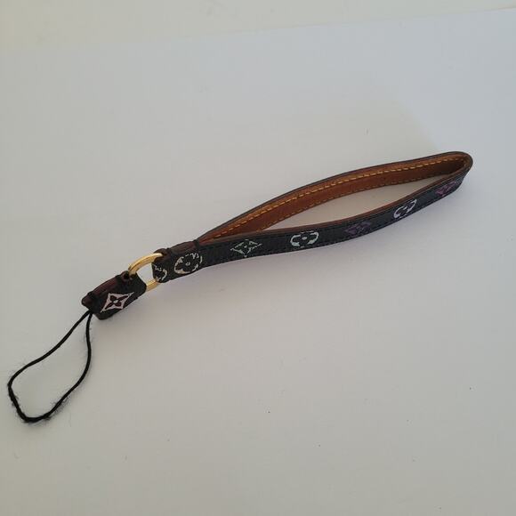 Louis Vuitton Cell Phone Charm Strap Lanyard Leather Black Colorful Logo - Picture 5 of 7